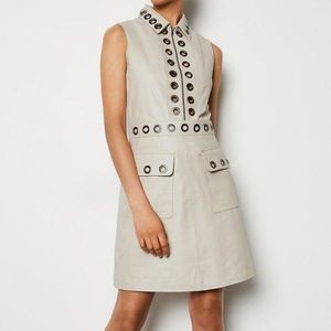 Karen Millen Collared Leather Eyelet Mini Dress, size US2 - NWT! Real Leather